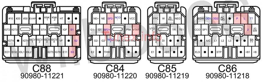 Разъем, фишка блока ECU Toyota 1JZ-GTE  34 пина (моторная коса) №4 90980-11221, купить со скидкой, 9098011221 