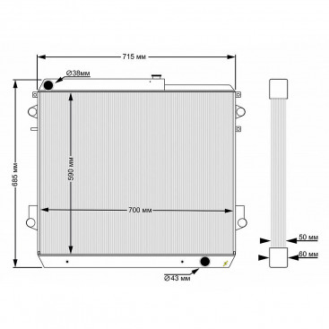Радиатор алюминиевый Toyota Land Cruiser 200 4.5 дизель 08+ 50mm AT, 16400-51040