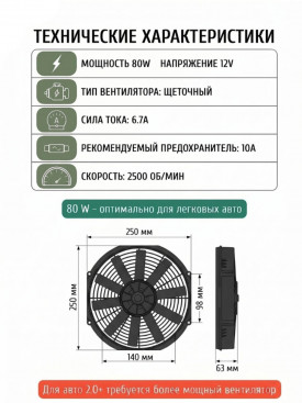 Вентилятор 9" 80W, (23см), прямые лопасти