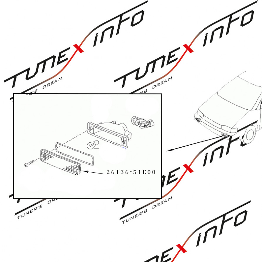 Стекло фонаря NISSAN 26136-51E00, купить со скидкой, 2613651E00 Стекло фонаря NISSAN 26136-51E00 