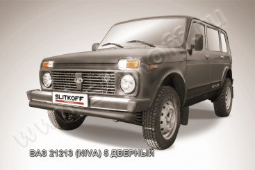 Защита переднего бампера d76 черная для Лада Нива (Lada Niva), с 1993 по 2020 г.