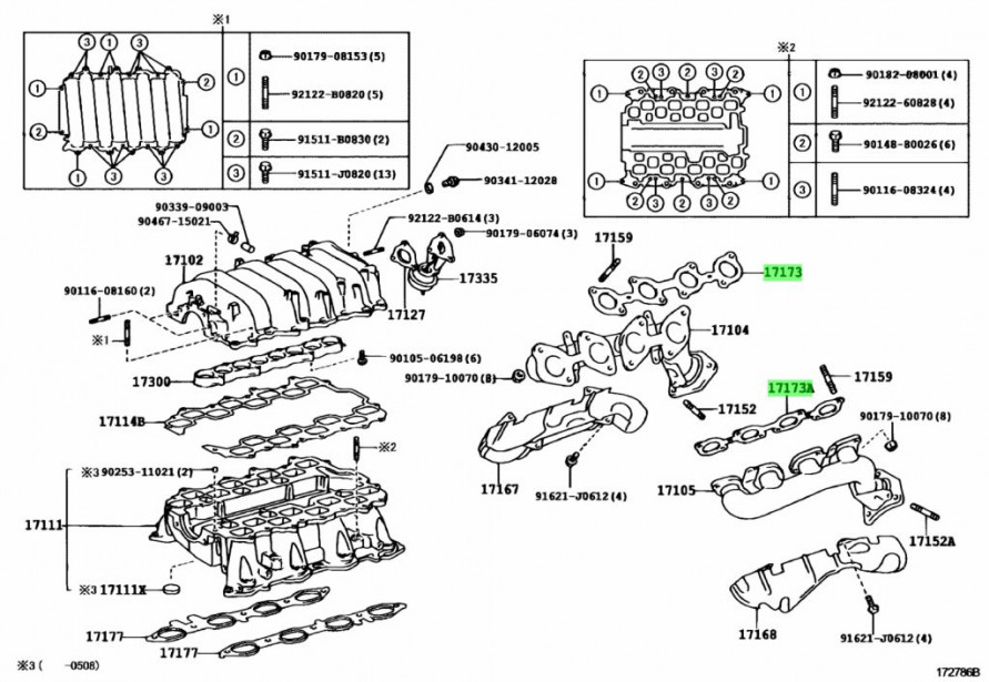 Прокладки под коллектор выпускной UZ Toyota 17173-50021 2шт, Taiko, купить со скидкой, TSL030133 