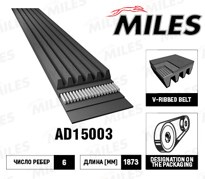 Ремень поликлиновый 6PK1873 EPDM MILES, купить со скидкой, AD15003 