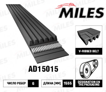 Ремень поликлиновый 6PK1555 EPDM MILES