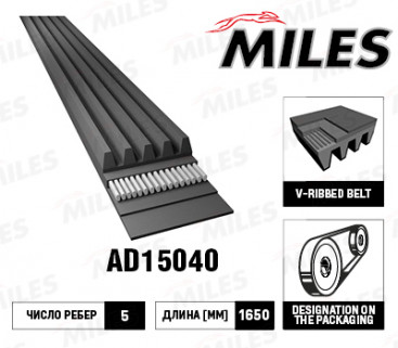 Ремень поликлиновый 5PK1650 EPDM MILES